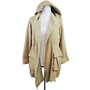 Zara‎ 100% linen jacket Womens Oversized XS Olive Green Utility Hood Surplus